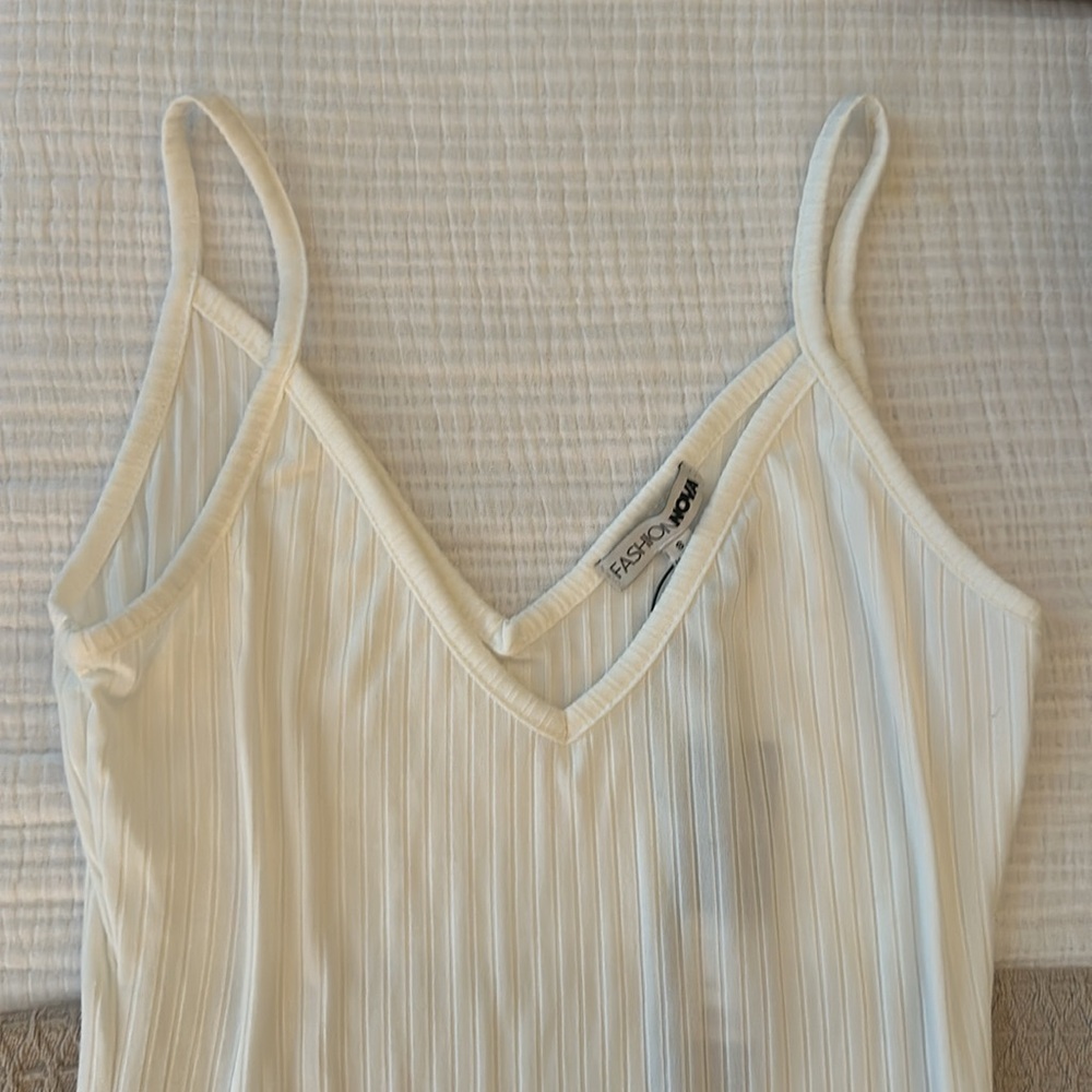 White Ribbed Bodycon Mini Dress - Picture 2 of 4